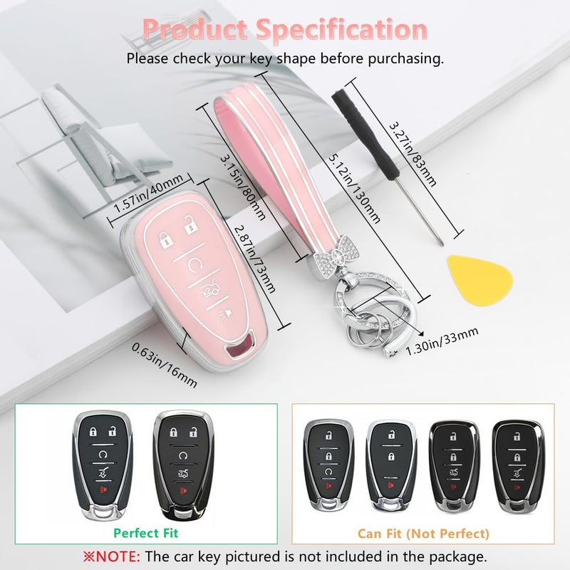 PIFOOG Key Fob Cover for Chevy Pink Soft TPU 5 Button Car Keys Case Shell Bling Keychain Accessories for Equinox Malibu Camaro Traverse Blazer Cruze LT Trailblazer Girly Women - Image 2