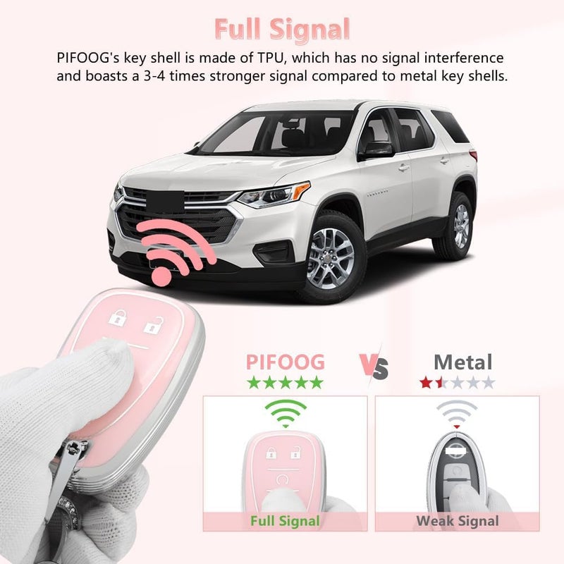 PIFOOG Key Fob Cover for Chevy Pink Soft TPU 5 Button Car Keys Case Shell Bling Keychain Accessories for Equinox Malibu Camaro Traverse Blazer Cruze LT Trailblazer Girly Women - Image 4