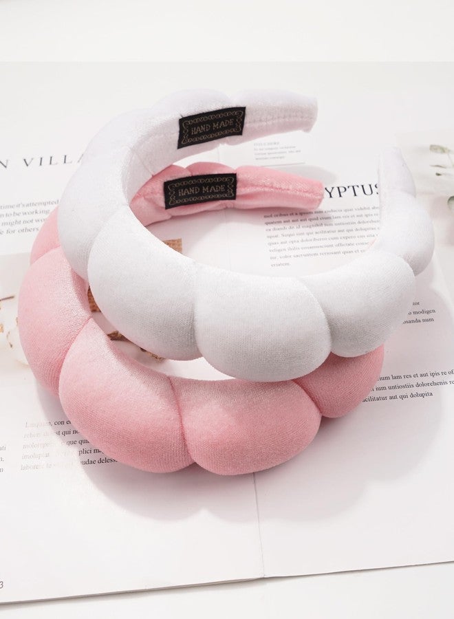 اييشا طوق شعر عائشة، قطعتان من أطواق الشعر المخصصة للسبا للنساء - طوق شعر إسفنجي للعناية بالبشرة لغسل الوجه، طوق شعر ناعم إسفنجي للعناية بالبشرة ومستحضرات التجميل للنساء والفتيات أثناء الاستحمام، وردي وأبيض - Image 3