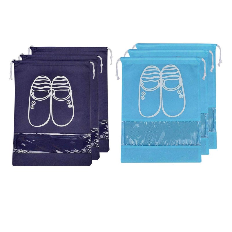 Lify Travel Shoe Bags, Portable Travel Shoe Tote Bags - Packing Organizers for Men and Women- Aqua Blue (3 Pcs) + Navy Blue (3 Pcs) - 6 Piece Pack - Image 4