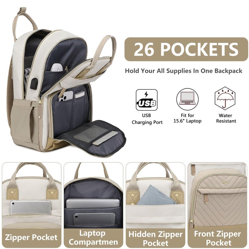 bagswan laptop backpack for Women - 15.6 inch Work Bags Travel Backpack with USB Charger College Bookbag Waterproof Business Computer Backpack Anti-theft Casual Backpacks for Nurse Teacher khaki - Image 2