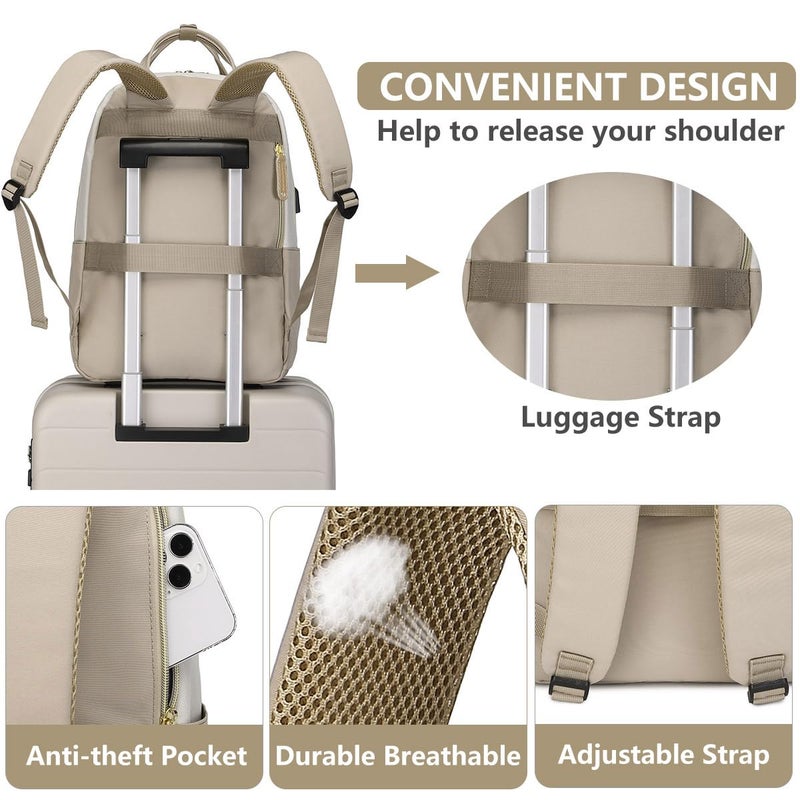 bagswan laptop backpack for Women - 15.6 inch Work Bags Travel Backpack with USB Charger College Bookbag Waterproof Business Computer Backpack Anti-theft Casual Backpacks for Nurse Teacher khaki - Image 5