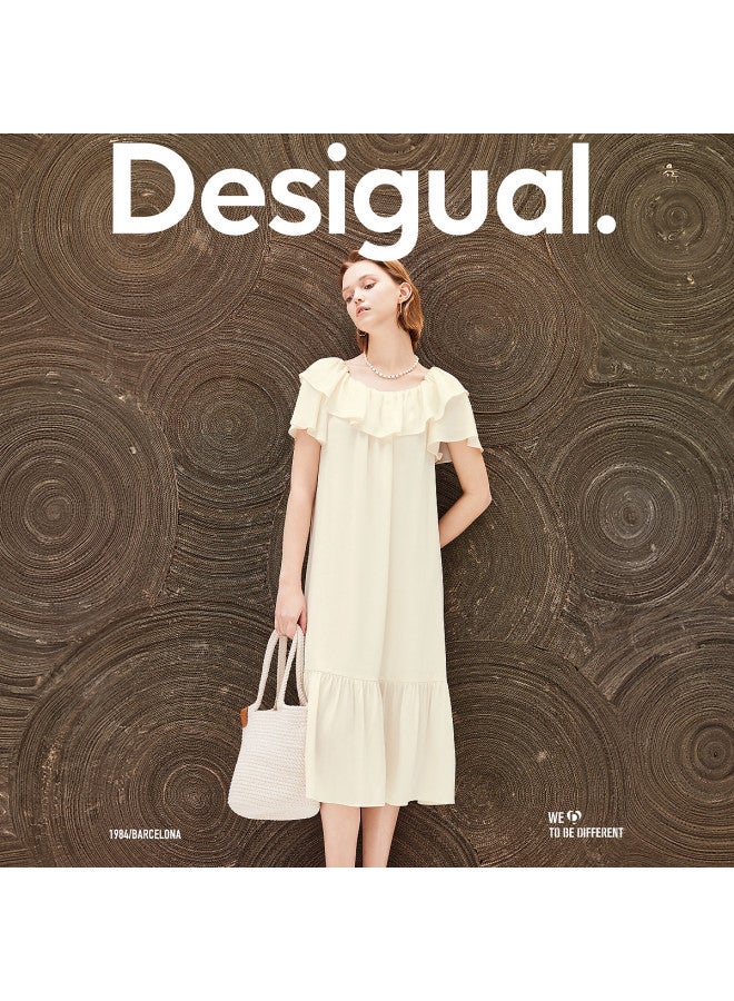 DESIGUAL فستان بقصة مستقيمة وياقة دائرية مع طيات وزر رباط - Image 4