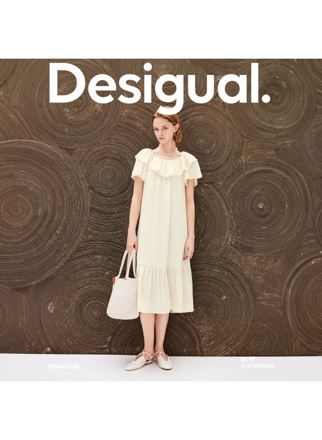 DESIGUAL فستان بقصة مستقيمة وياقة دائرية مع طيات وزر رباط - Image 5