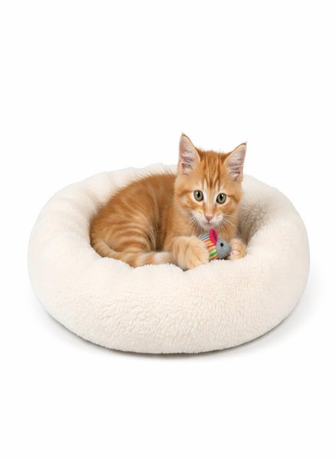Small Dog Bed for Dogs & Cats | Ultra Soft Plush Donut Pet Bed with Anti-Skid Bottom | Warm Fluffy Sleeping Cushion House for Puppies Kittens Indoor Pets | Cream - Image 1