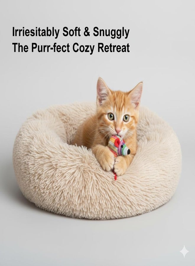 Small Dog Bed for Dogs & Cats | Ultra Soft Plush Donut Pet Bed with Anti-Skid Bottom | Warm Fluffy Sleeping Cushion House for Puppies Kittens Indoor Pets | Cream - Image 5