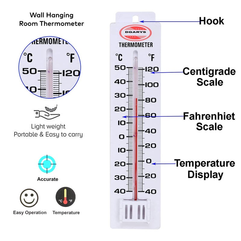 DGARYS Wall Mounting Room Thermometer | Indoor Outdoor Temperature Gauge with Hook | Lightweight Durable Thermometer with °C & °F Scale for Home, Office, Garden & Room - Image 3