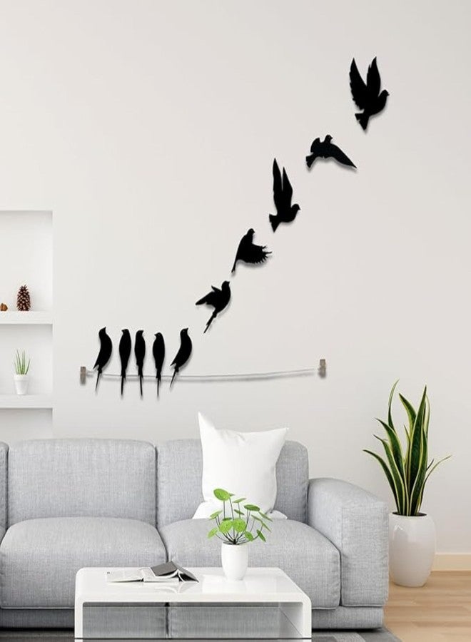 Camin Bird On The Rope Design Wooden Wall Decor, Black, 3D Laser Cut MDF, 25cm Circular, 10 Pieces, Modern Nature Theme, Living Room Bedroom Office - Image 3