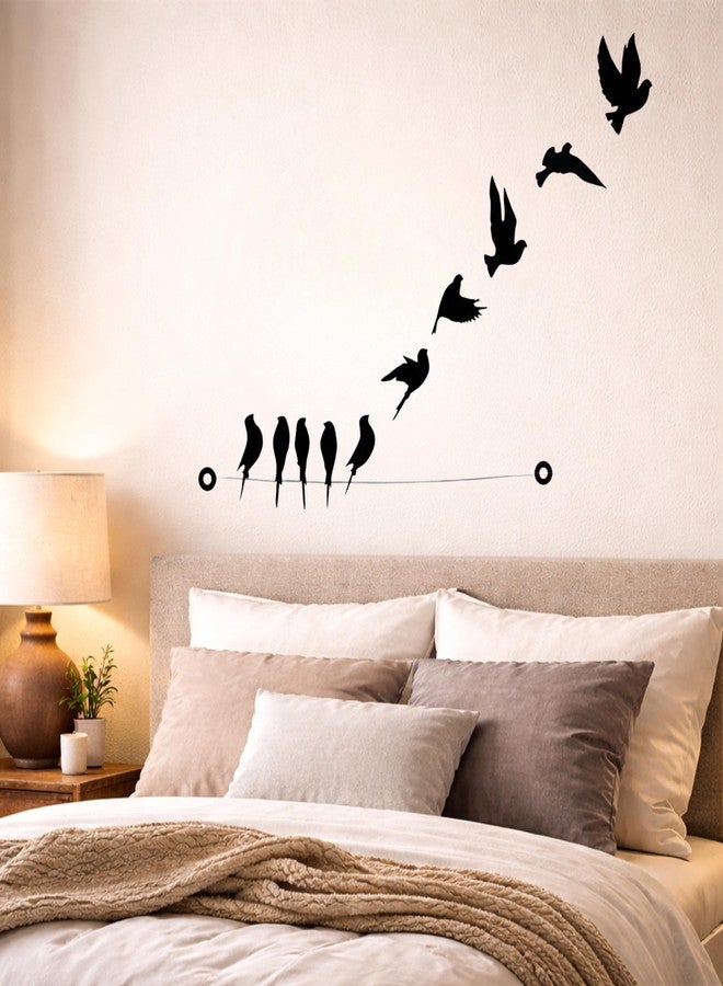 Camin Bird On The Rope Design Wooden Wall Decor, Black, 3D Laser Cut MDF, 25cm Circular, 10 Pieces, Modern Nature Theme, Living Room Bedroom Office - Image 4