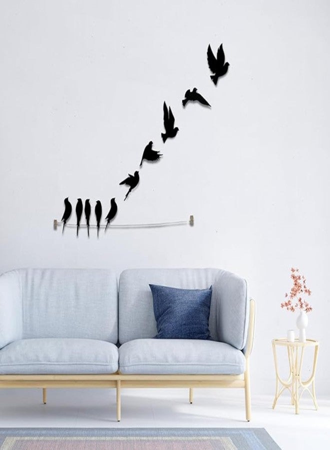 Camin Bird On The Rope Design Wooden Wall Decor, Black, 3D Laser Cut MDF, 25cm Circular, 10 Pieces, Modern Nature Theme, Living Room Bedroom Office - Image 5