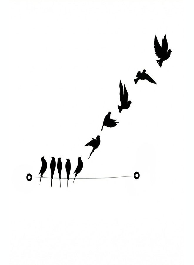 Camin Bird On The Rope Design Wooden Wall Decor, Black, 3D Laser Cut MDF, 25cm Circular, 10 Pieces, Modern Nature Theme, Living Room Bedroom Office - Image 1