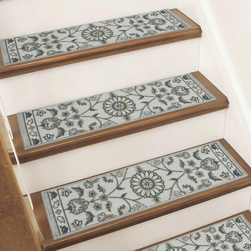 BEQHAUSE Stair Treads for Wooden Steps Non-Slip Machine Washable Carpet Stair Treads 8"X30" Soft Indoor Stair Runner for Kids Elders and Pets, 100% Polyester, TPE Backing, 15pcs, Grey - Image 1