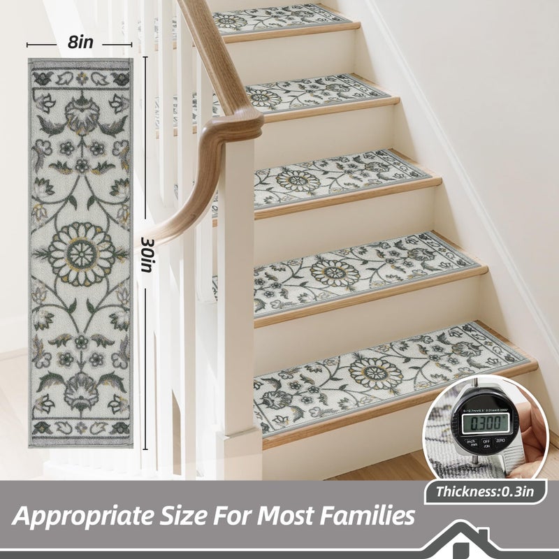 BEQHAUSE Stair Treads for Wooden Steps Non-Slip Machine Washable Carpet Stair Treads 8"X30" Soft Indoor Stair Runner for Kids Elders and Pets, 100% Polyester, TPE Backing, 15pcs, Grey - Image 2
