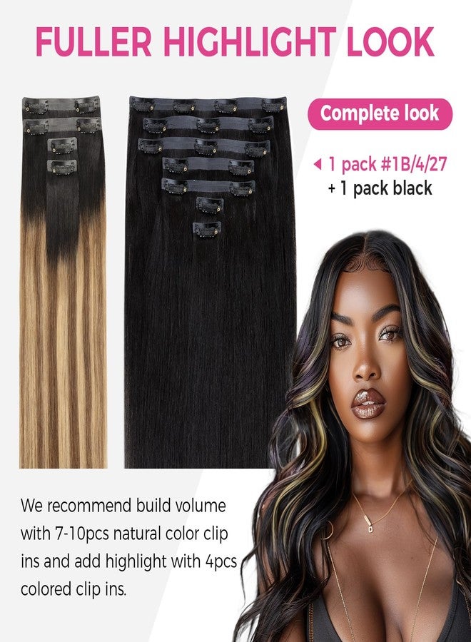 Lashey Seamless Clip in Hair Extensions 4pcs 46g Ombre Balayage Ash Brown to Honey Blonde Clip in Hair Extensions Human Hair with Highlighted Effect 18 Inch Straight Human Hair - Image 4