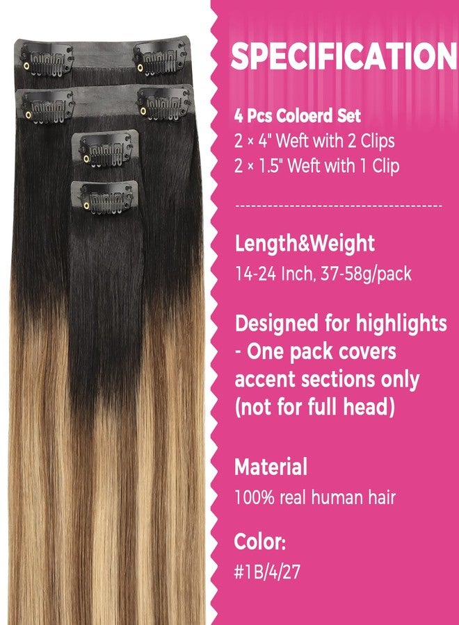 Lashey Seamless Clip in Hair Extensions 4pcs 46g Ombre Balayage Ash Brown to Honey Blonde Clip in Hair Extensions Human Hair with Highlighted Effect 18 Inch Straight Human Hair - Image 2
