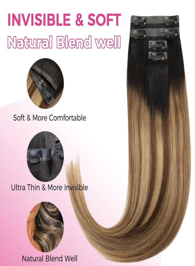 Lashey Seamless Clip in Hair Extensions 4pcs 46g Ombre Balayage Ash Brown to Honey Blonde Clip in Hair Extensions Human Hair with Highlighted Effect 18 Inch Straight Human Hair - Image 3