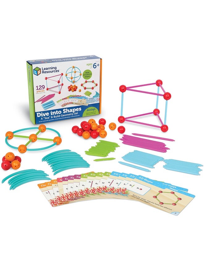 ليرننج ريسورسز مجموعة موارد التعلم "الغوص في الأشكال البحرية وبناء الهندسة"، مجموعة بناء الأشكال ثنائية وثلاثية الأبعاد مع بطاقات أنشطة، للأعمار من 6 سنوات فما فوق - Image 1