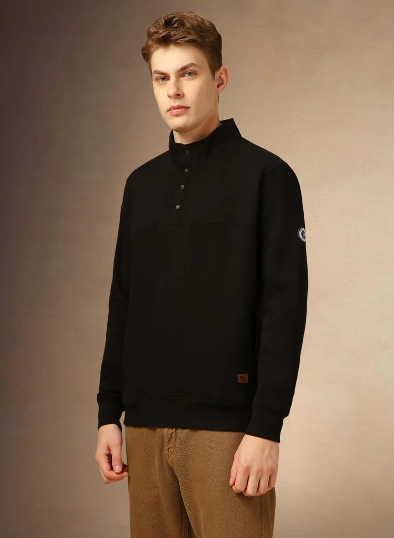 Dennis Lingo Men's Black Polycotton Solid Regular Fit Sweatshirt
