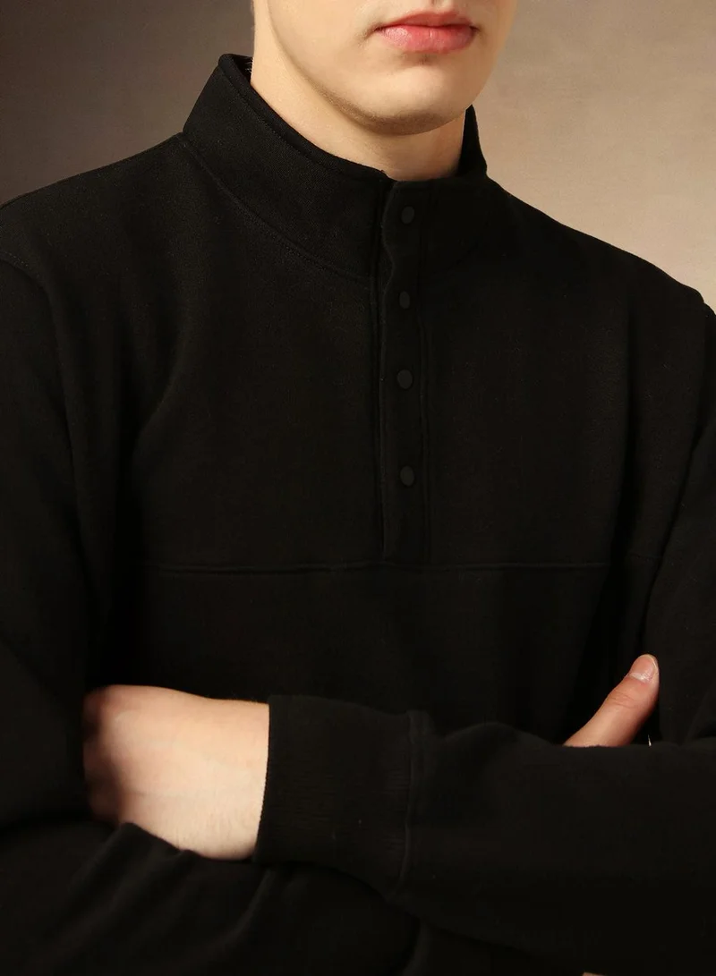 Dennis Lingo Men's Black Polycotton Solid Regular Fit Sweatshirt