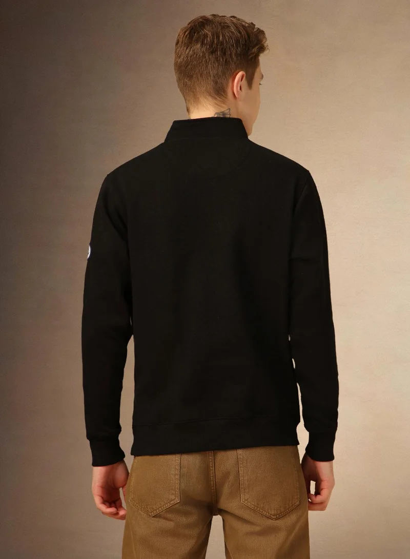 Dennis Lingo Men's Black Polycotton Solid Regular Fit Sweatshirt
