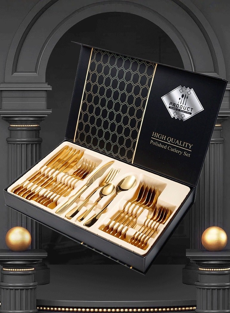 مجموعة أدوات الطعام من الفولاذ المقاوم للصدأ ، مناسبة لـ 6 أشخاص ، مناسبة للسكاكين والشوكات والملاعق في المنازل والمطاعم - Image 3