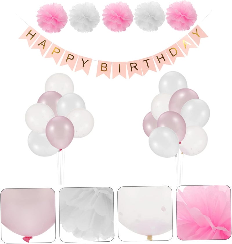 klarako 1 set Chic Happy Decor Balls Banner Balloon Flowers Eve Adornment Decoration Supplies Paper Pom Years Bunting Party New Birthday Kids Flower Favors Accessories Unique Latex - Image 3