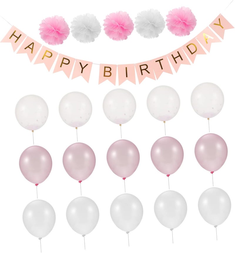 klarako 1 set Chic Happy Decor Balls Banner Balloon Flowers Eve Adornment Decoration Supplies Paper Pom Years Bunting Party New Birthday Kids Flower Favors Accessories Unique Latex - Image 1