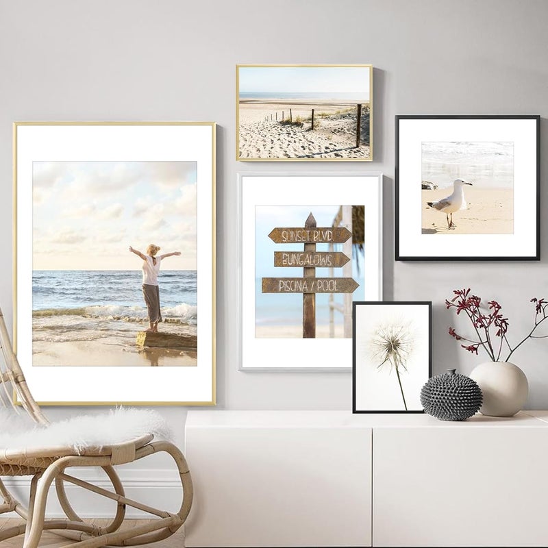 ATOBART مجموعة إطار صورة A4 من قطعة واحدة، إطار صورة ذهبي 21x30 سم من قطعة واحدة، إطارات صور جدارية معرض، ذهبي، ألومنيوم - Image 5