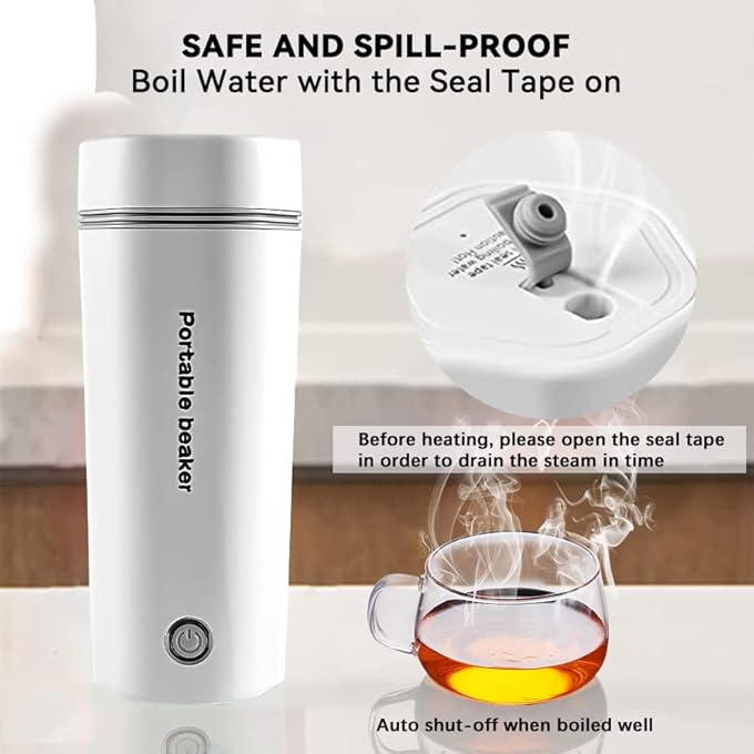 BLYPHOO Portable Electric Kettle Portable Water Boiler Stainless Steel Travel Beaker Tea Kettle Automatic Shut Off Electric Kettle For Travel  Electric Mini Travel Kettle For Making Tea Coffee Milk 350Ml - Image 3