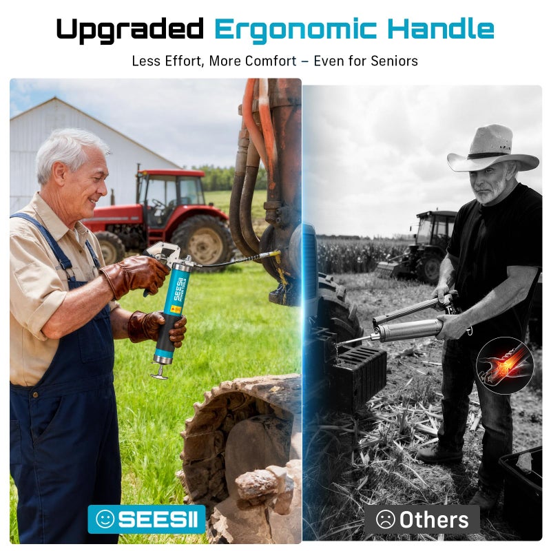 Seesii Upgraded 8000PSI Grease Gun Kit: Heavy Duty Pistol Grip Grease Gun with 14oz Capacity, Quick-Release Coupler, 90Â°Adapter, Flexible Hose, Rigid Pipe for Automotive, Agricultural, Industrial - Image 3
