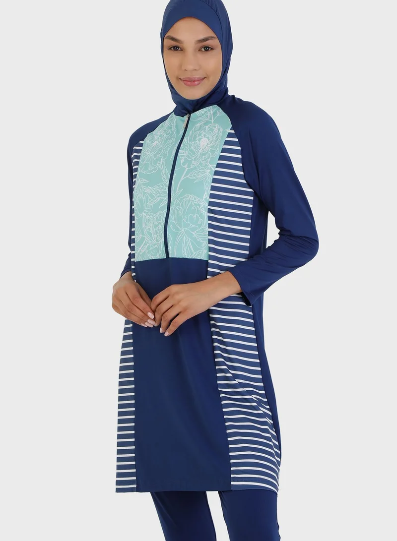 Alfasa by Modanisa Stripe Detail Half Coverage Swimsuit