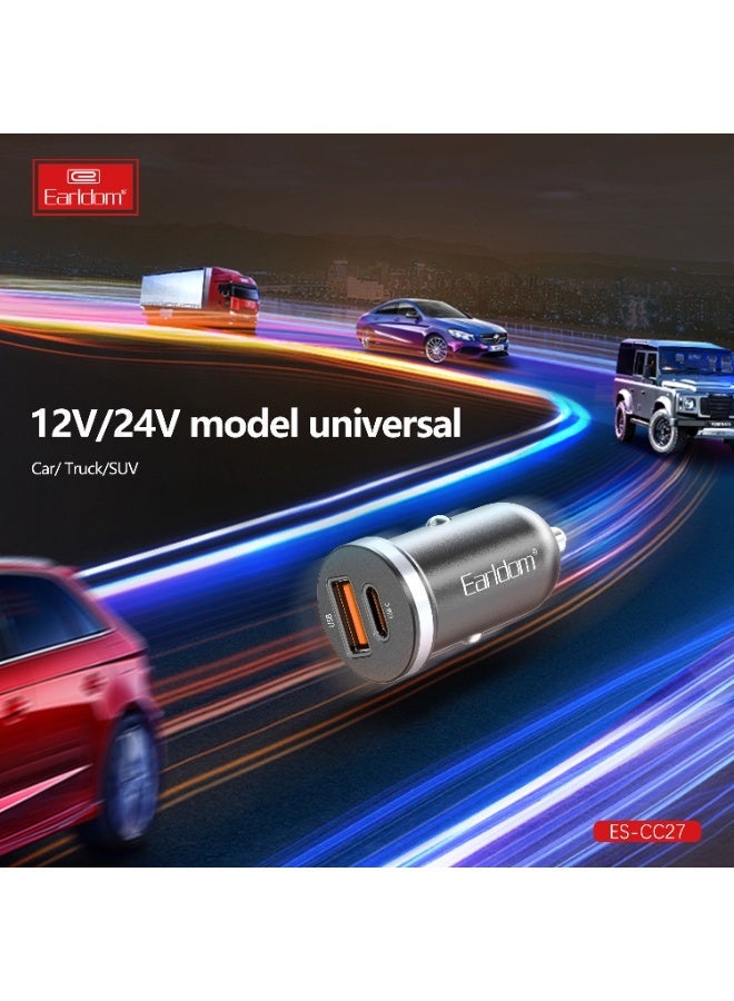 Earldom 30W Car Charger CC27 Dual USB Fast Charging Adapter 12V–24V - Image 3