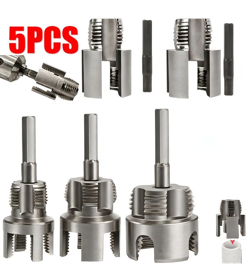 5 Pcs Heavy Duty Metal Pipe Threading Tool Set 1/2 3/4 1 Inch Internal External Dies - Image 1