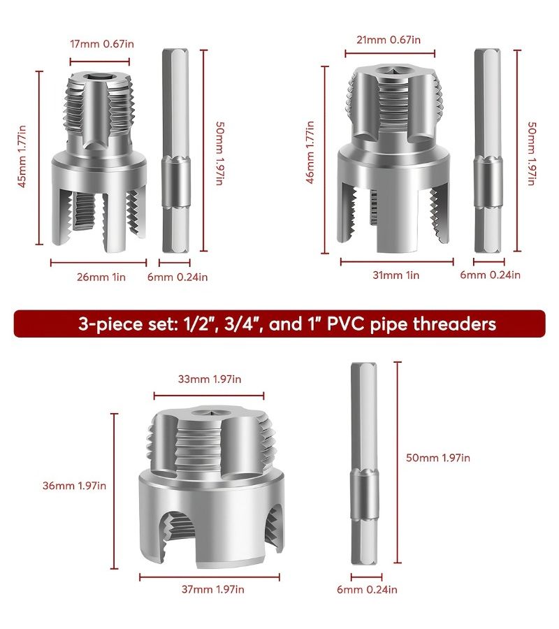 5 Pcs Heavy Duty Metal Pipe Threading Tool Set 1/2 3/4 1 Inch Internal External Dies - Image 3