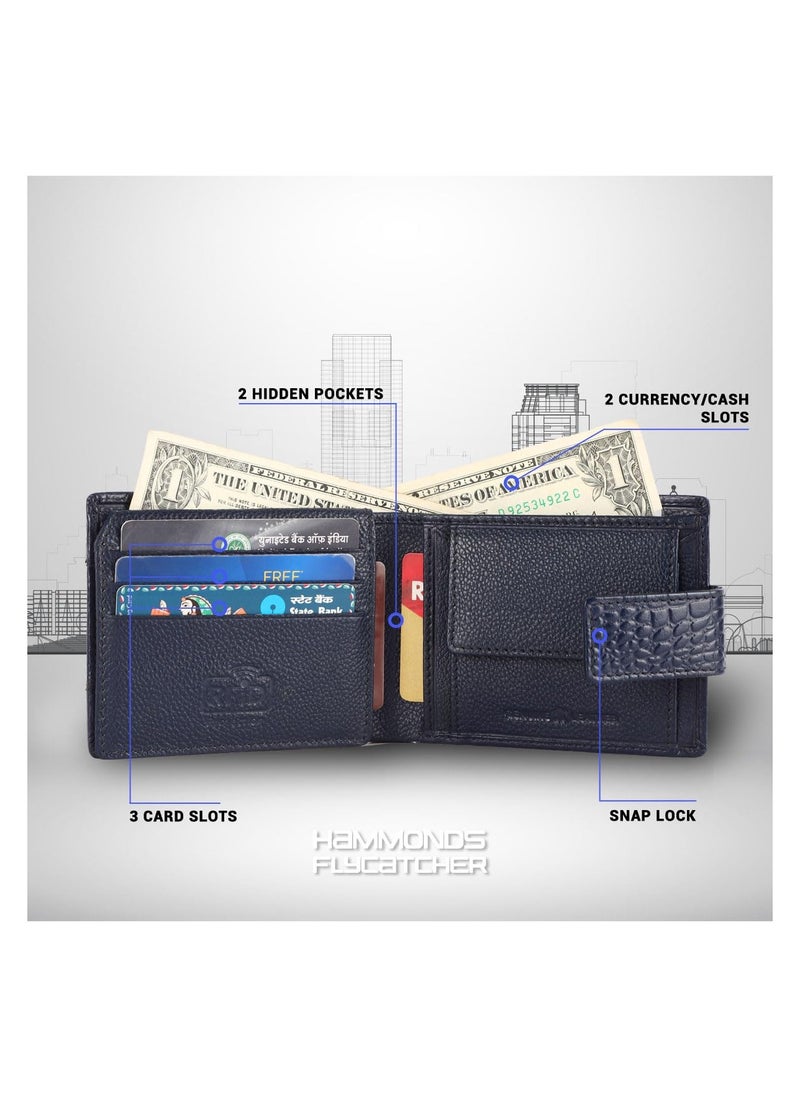HAMMONDS FLYCATCHER - HAMMONDS FLYCATCHER Genuine Leather Wallet for Men, RFID Protected Leather Purse for Men, Money Purse for Men, 6 Card Slots, 1 ID Slot, Coin Pocket, Hidden Pockets, Metal Snap Button - Croc Blue - Image 1