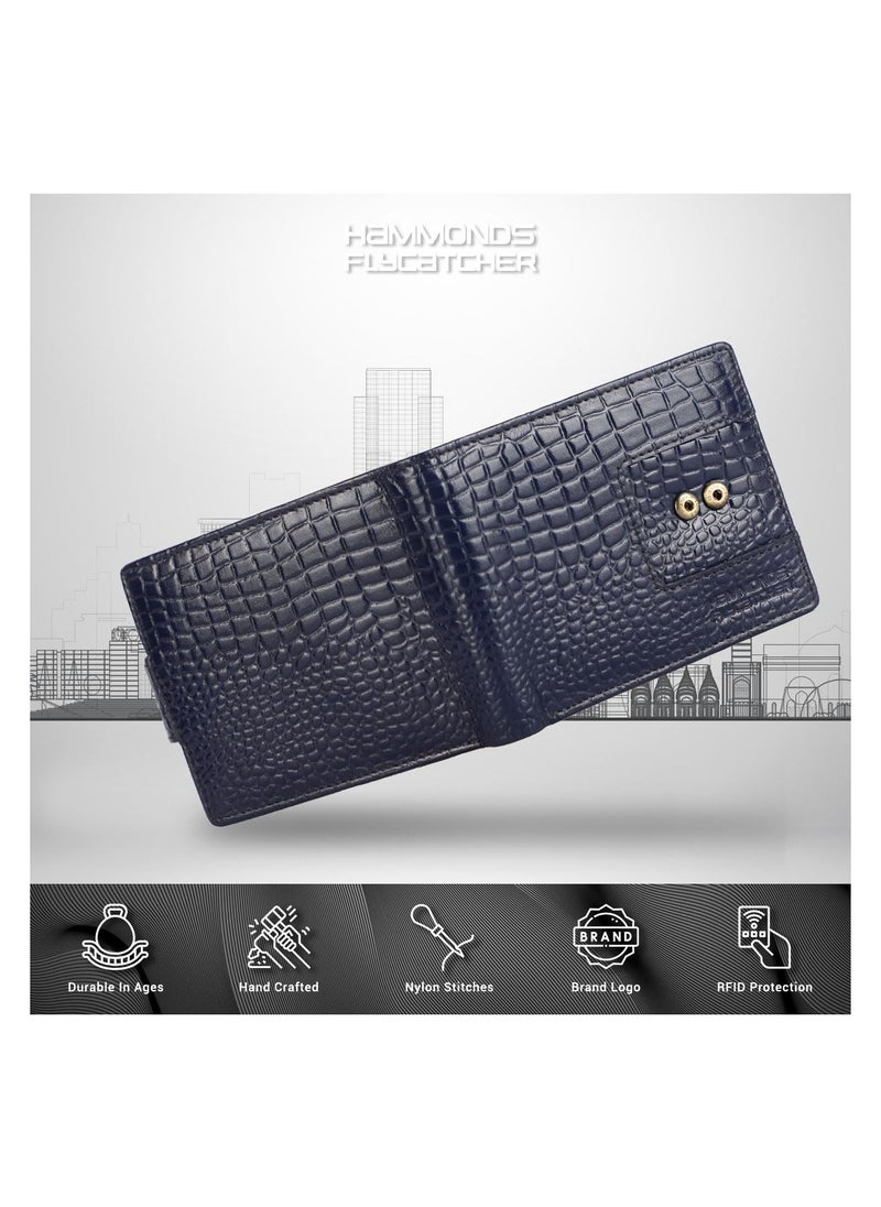 HAMMONDS FLYCATCHER - HAMMONDS FLYCATCHER Genuine Leather Wallet for Men, RFID Protected Leather Purse for Men, Money Purse for Men, 6 Card Slots, 1 ID Slot, Coin Pocket, Hidden Pockets, Metal Snap Button - Croc Blue - Image 1