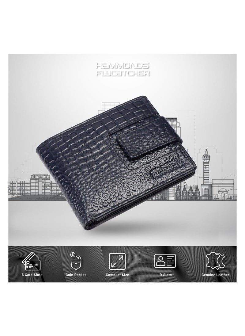 HAMMONDS FLYCATCHER - HAMMONDS FLYCATCHER Genuine Leather Wallet for Men, RFID Protected Leather Purse for Men, Money Purse for Men, 6 Card Slots, 1 ID Slot, Coin Pocket, Hidden Pockets, Metal Snap Button - Croc Blue - Image 1