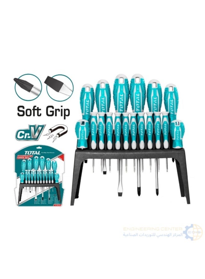 توتال طقم مفكات 18 ق يد كاوتش صناعي THT250618 توتال