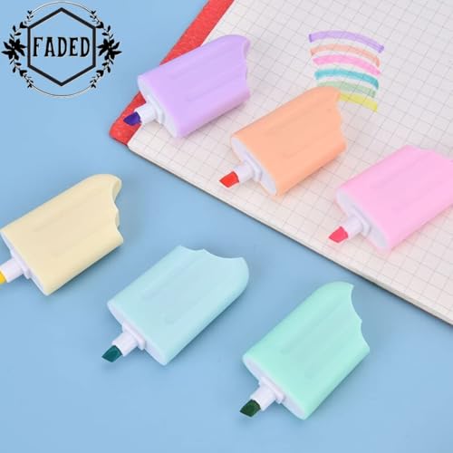 Faded 6 Pcs Mini Highlighter Cute Shaped Pens for School Office Supplies Writing Stationery (Ice Candy) - Image 5