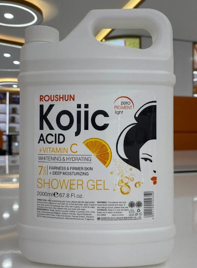 ROUSHUN 2000ml Kojic Acid Vitamin C Shower Gel Whitening Hydrating Moisturizing Firming Brightening Shower Gel Back Acne Treatment Rough Dry Itchy Skin Treatment Skin Care Shower Gels  - Image 2
