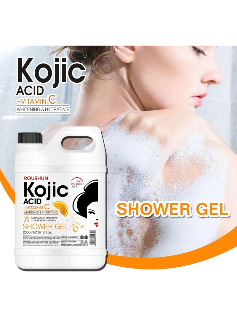 ROUSHUN 2000ml Kojic Acid Vitamin C Shower Gel Whitening Hydrating Moisturizing Firming Brightening Shower Gel Back Acne Treatment Rough Dry Itchy Skin Treatment Skin Care Shower Gels  - Image 3