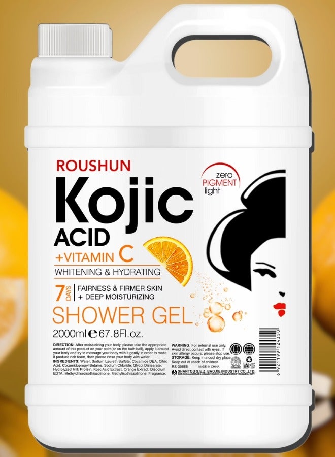 ROUSHUN 2000ml Kojic Acid Vitamin C Shower Gel Whitening Hydrating Moisturizing Firming Brightening Shower Gel Back Acne Treatment Rough Dry Itchy Skin Treatment Skin Care Shower Gels  - Image 1