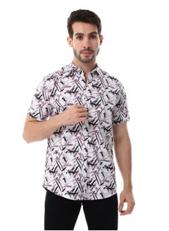WHITE RABBIT Self Pattern Turn Down Collar Shirt - White, Black & Pastel Brown  - Image 1