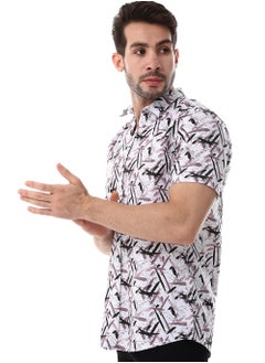 WHITE RABBIT Self Pattern Turn Down Collar Shirt - White, Black & Pastel Brown  - Image 2