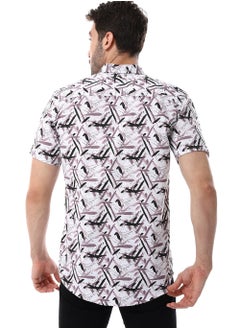WHITE RABBIT Self Pattern Turn Down Collar Shirt - White, Black & Pastel Brown  - Image 3