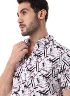 WHITE RABBIT Self Pattern Turn Down Collar Shirt - White, Black & Pastel Brown  - Image 4