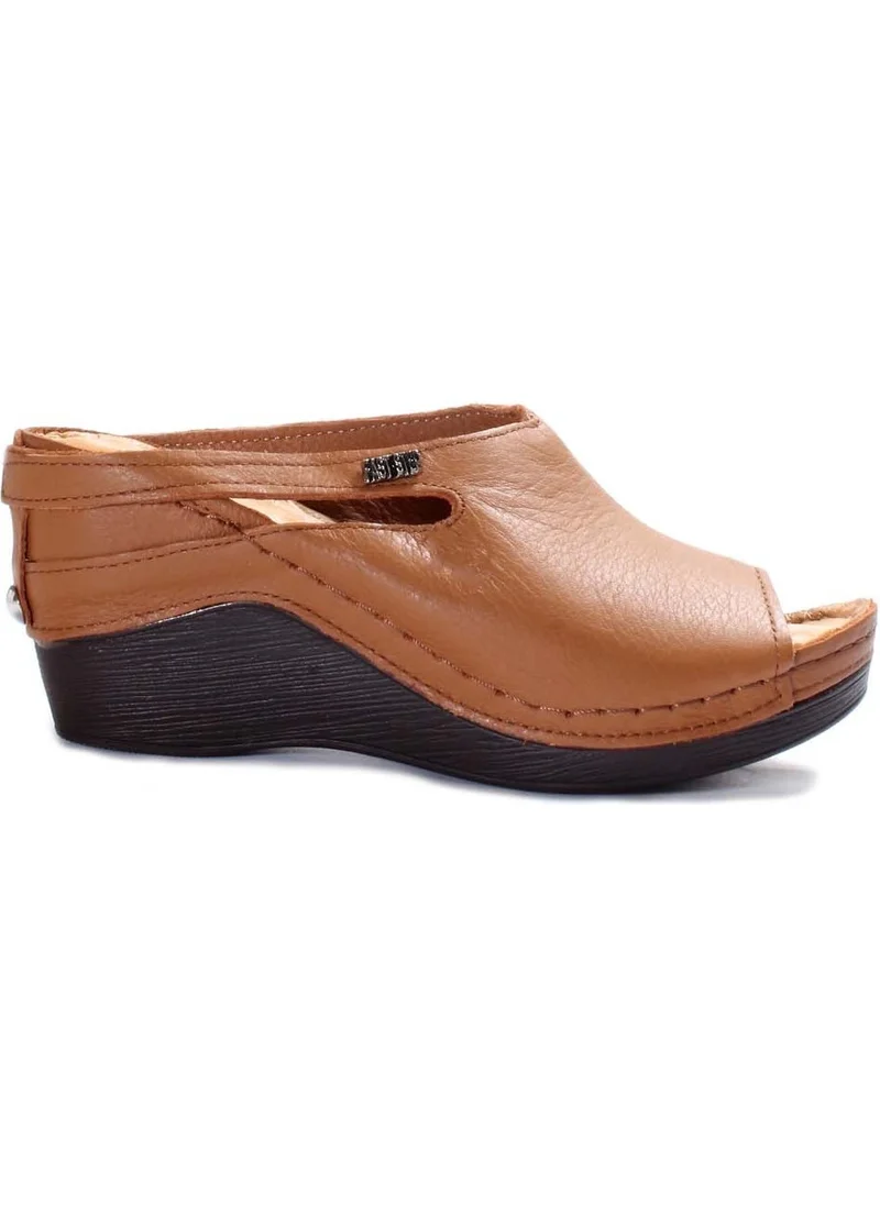 Fast Step Women's Leather Comfortable Summer Wedge Heel Casual Slippers Brown 972za1001