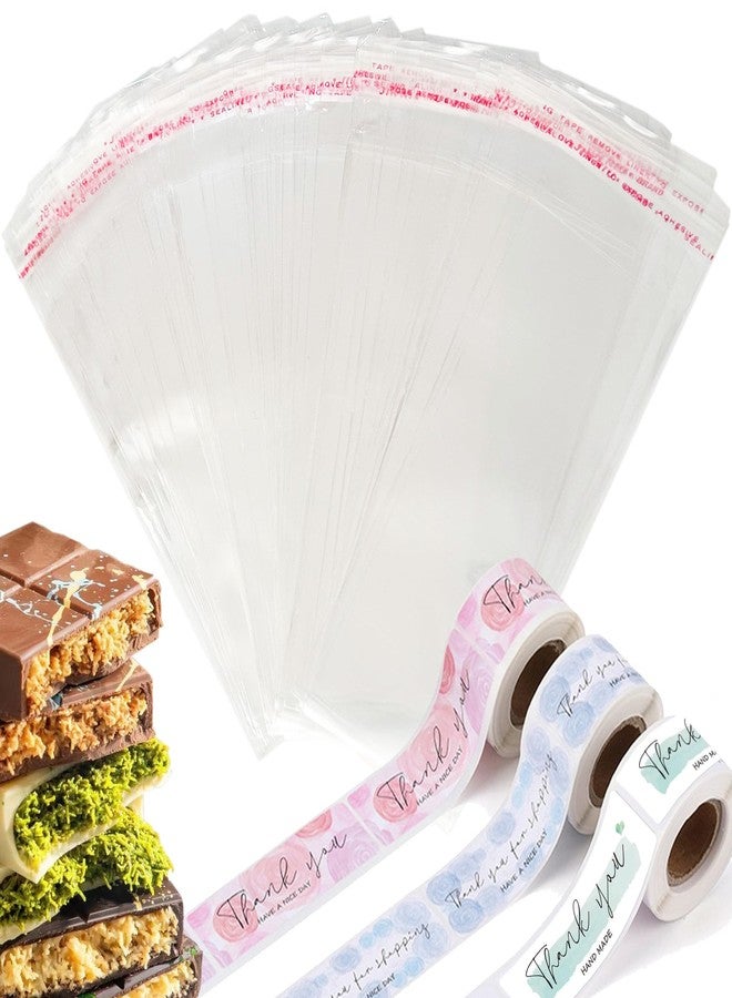 XLANMAY 360PCS Chocolate Bar Wrappers Set Includes 180pcs 2.4 * 7inches Chocolate Bar Packaging Bags and 180pcs Thank You Stickers Self Adhesive Plastic Chocolate Wrappers for Homemade Chocolate Candy - Image 1