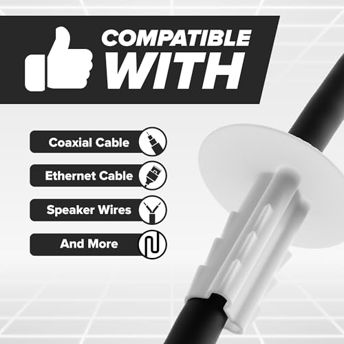 THE CIMPLE CO Single Wall Grommets for Cables Drywall, 100 PCS, 1/2-in Feed-Through Bushing, Grommet, Coaxial Cable Wall Pass Through, Cord Hole Cover, CCTV, White - Image 3