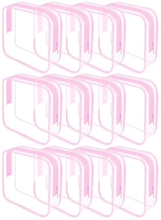 REHALY Clear Toiletry Bag, 12 Pack TSA Approved Toiletry Bag Carry on Travel Accessories Bag, Quart Size Bag for 3-1-1 Liquids Airport Airline Compliant Clear Makeup Bag with Metal Zipper (Pink Bags) - Image 1
